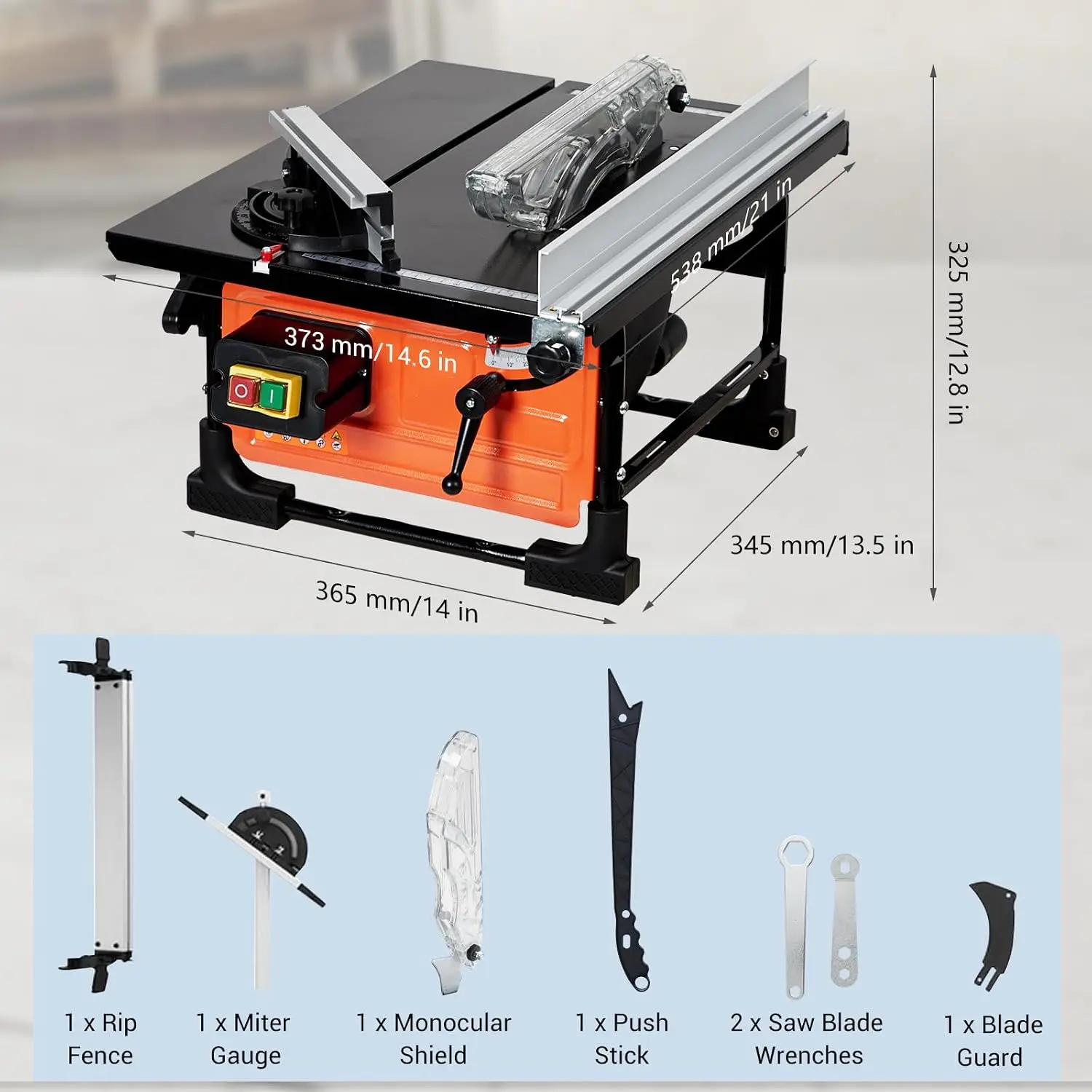 TWISTER.CK 800W Portable 8-Inch Table Saw for Jobsite – 6.7A Copper Motor, 3,576 RPM, 24T Blade – Sliding Miter Gauge, Lightweight Compact Design – Ideal for DIY Woodworking & Furniture Projects – Orange