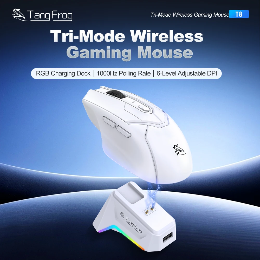 Gaming Mouse Wireless BT/2.4G/1K Hz/PAW3311 Sensor Tri-Mode RGB Magnetic Charging Dock Lightweight Ergonomic Mice For PC Laptop