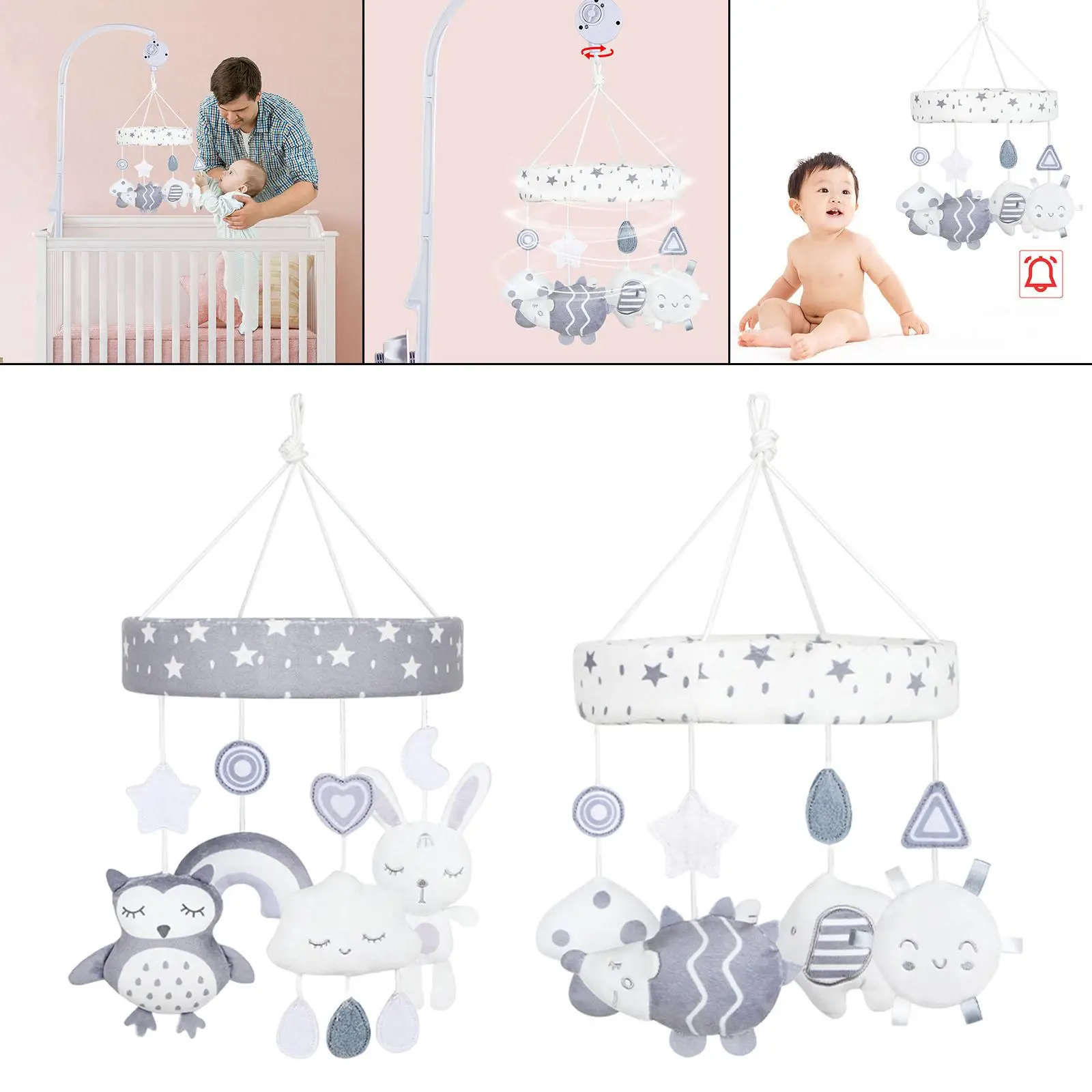 Mobile CPull avec hochets pour bébés, jouets en peluche d'animaux de dessin animé pour garçons et filles