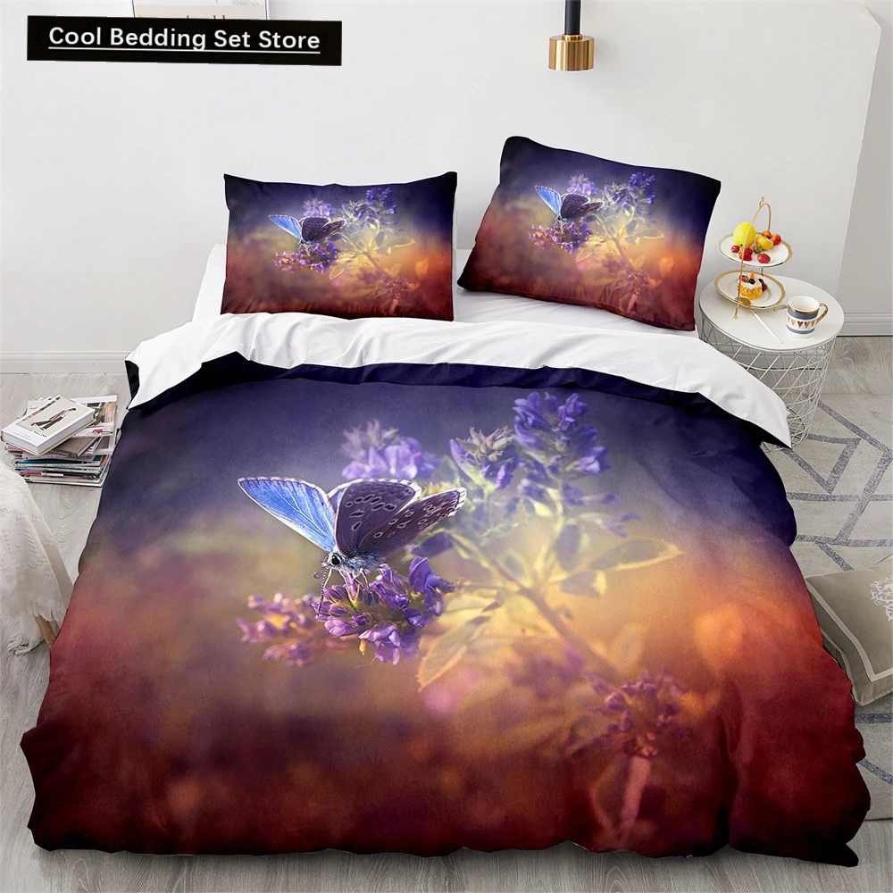 

Butterfly Duvet Cover King Queen Colorful Flying Animal Bedding Set for Teens Adults Beautiful Flowers Polyester Quilt Cover