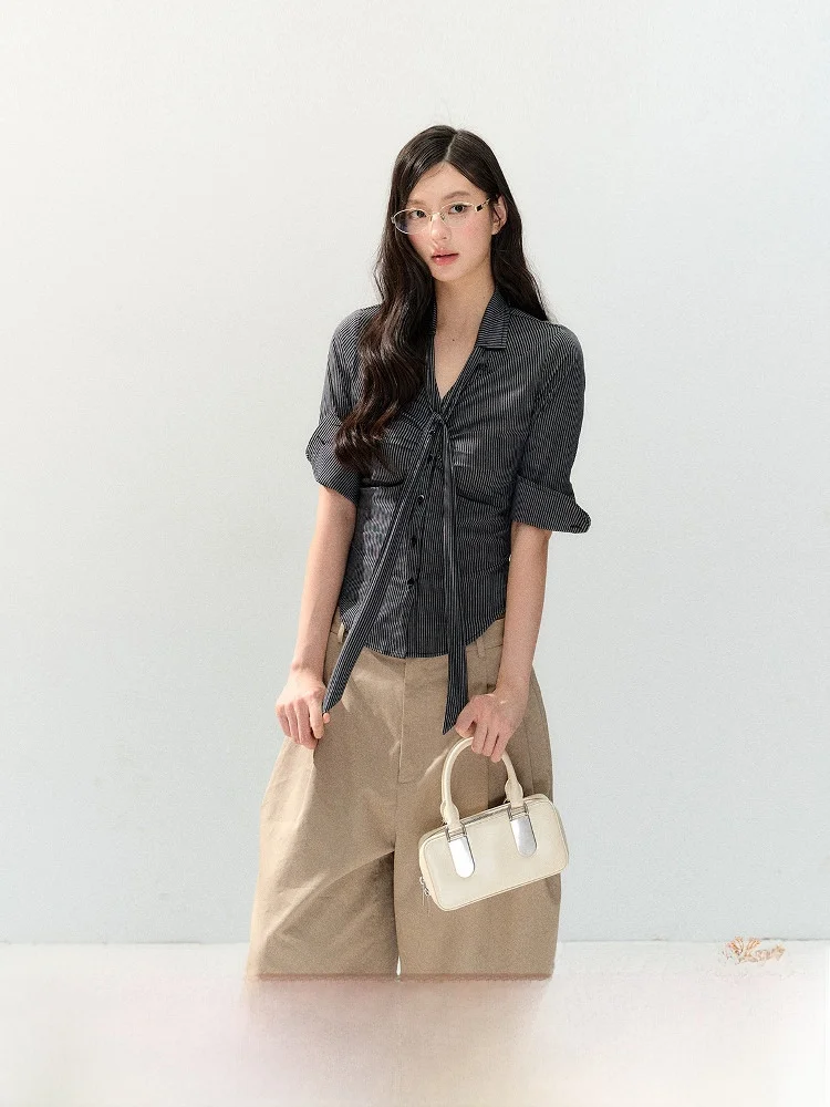 

Bla Plaid Slim Fit irt 7iftin Original Design Summer New Sle Hot Girl Waist Cinching Slimming Effect Women's irt