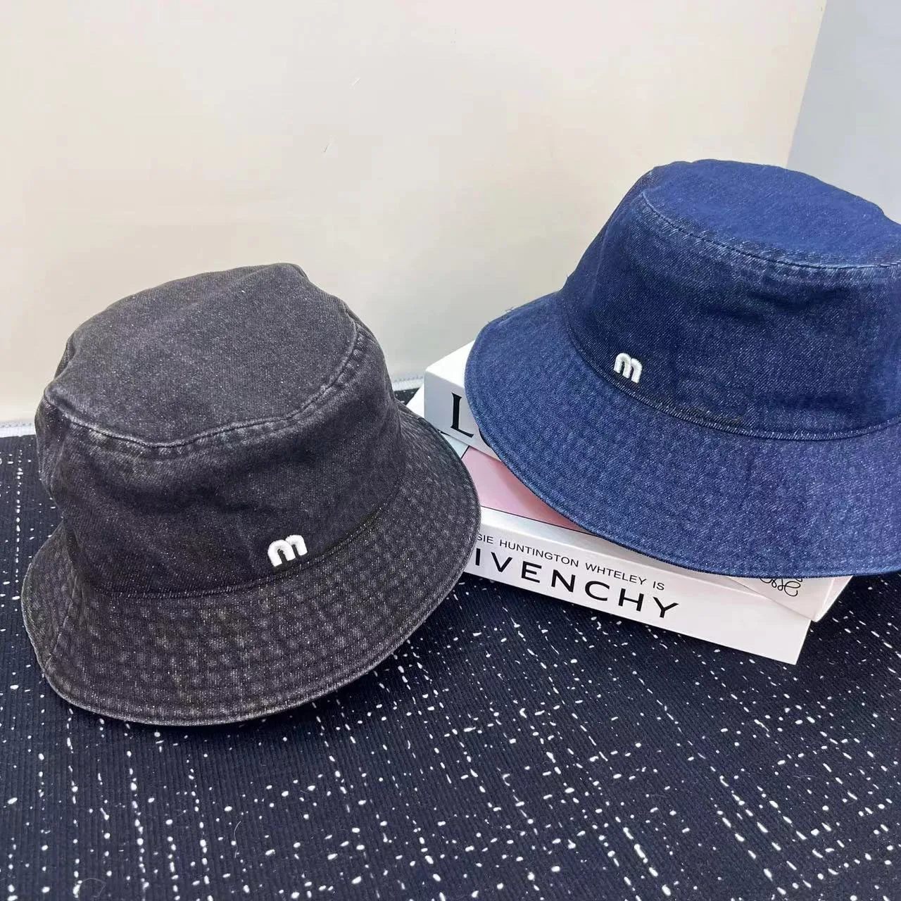 

Denim Classic European American M Trendy Letter Embroidery Street Bucket Hat Female Fishman Hats