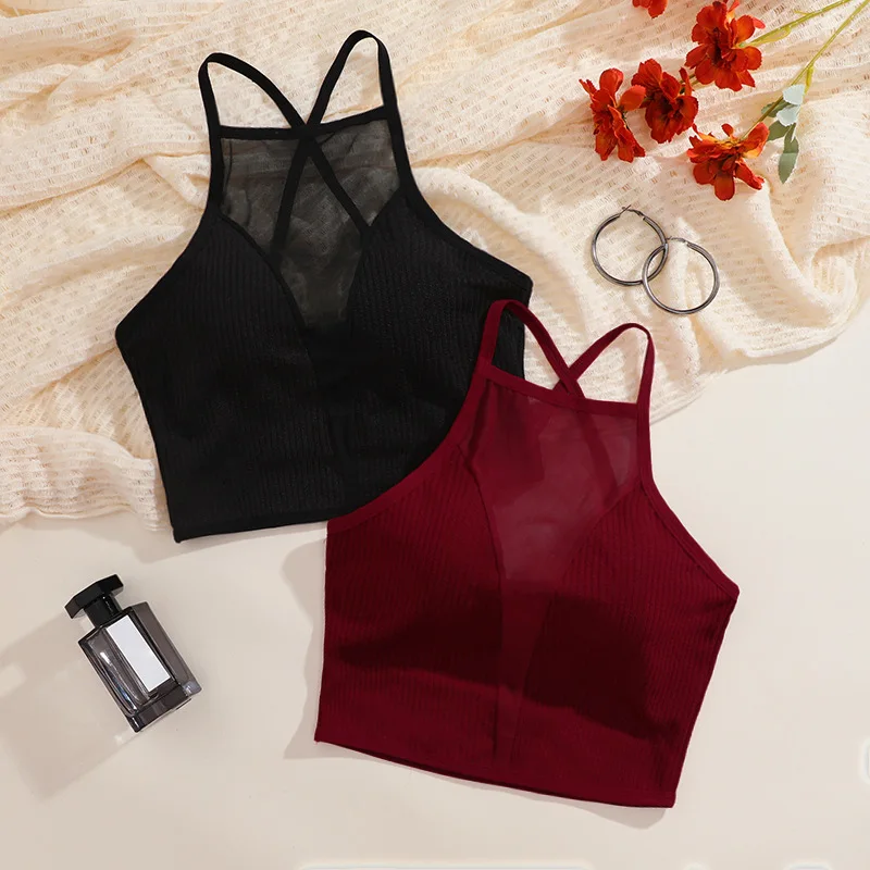 

Casual Tank Top Vest Sleeveless Blouse Sexy Ladies Mesh Crop Top Women Transparent See-through Backless Female Fashion Clothes