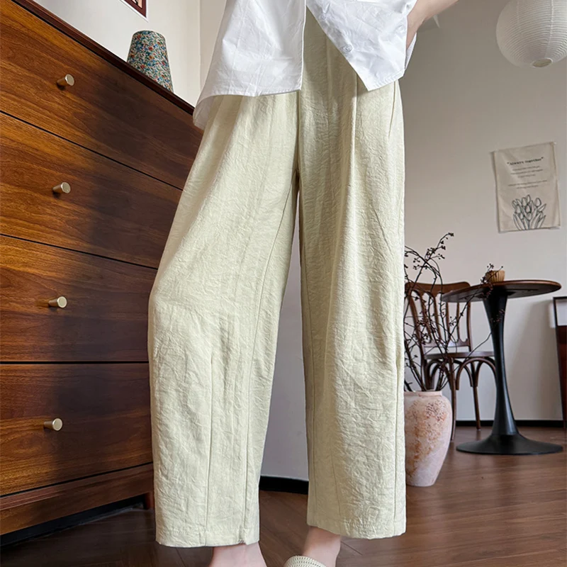 الصيف عارضة فضفاض واسعة الساق السراويل للنساء الحرير الجليد مطوي السراويل امرأة مريحة في الهواء الطلق الصلبة المرأة Capris