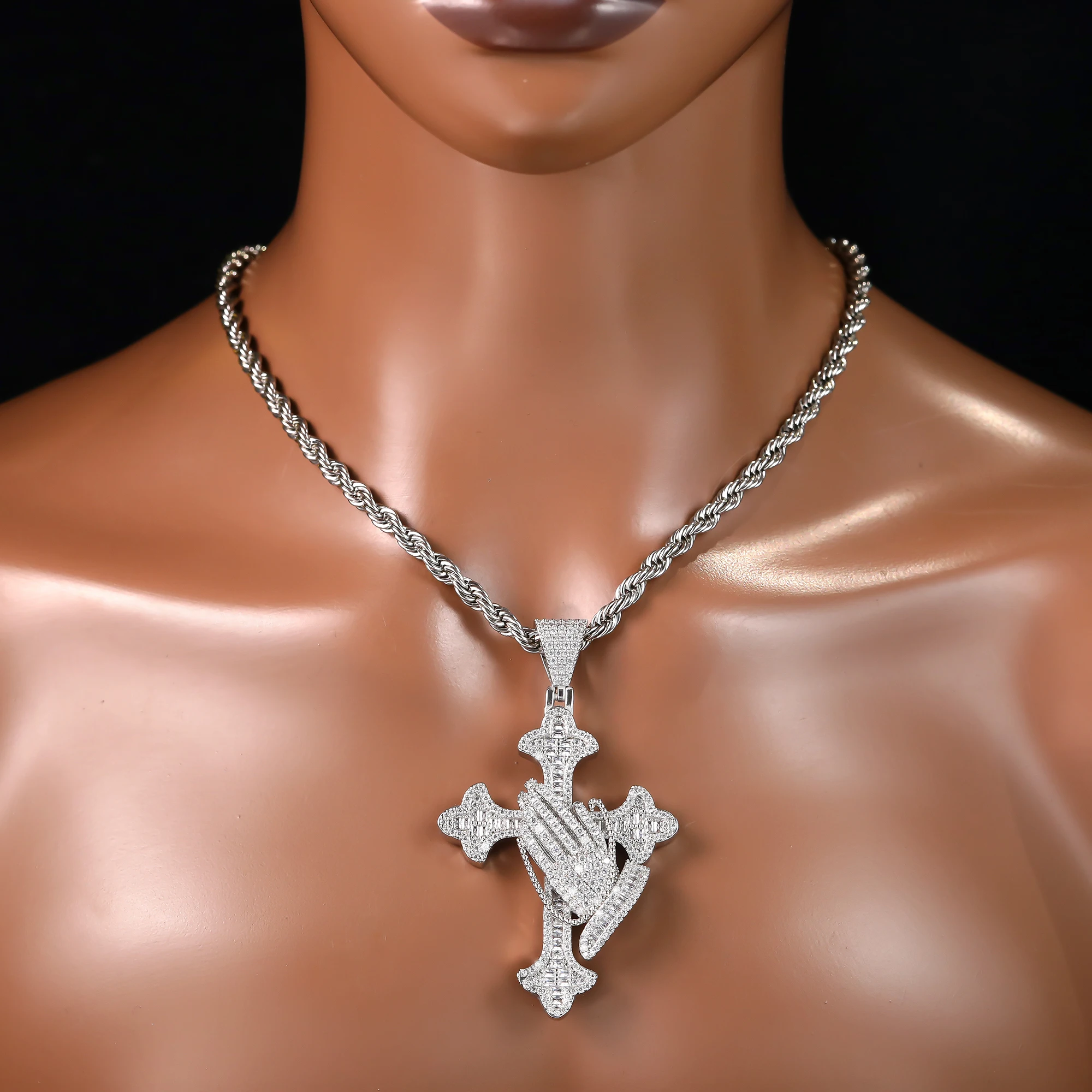 

Модный кулон-крест с бриллиантами и цепочкой-шнурком, гладкая задняя часть, аксессуары в стиле хип-хоп, подарки для женщин и мужчин