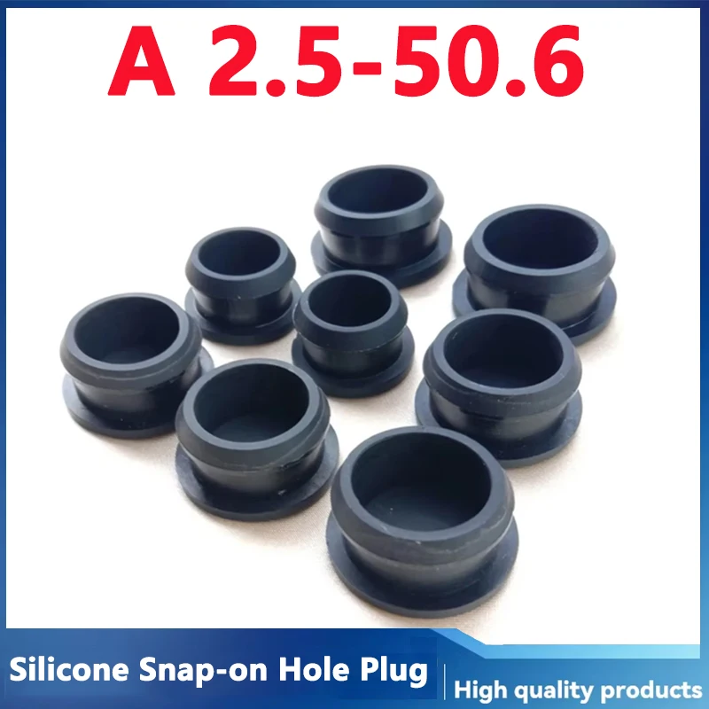 

1-50Pcs 2.5-60.6mm Black Conical Snap-on Silicone Rubber T Type Plug Blanking End Caps Tube Inserts Bung Proof High Temperature