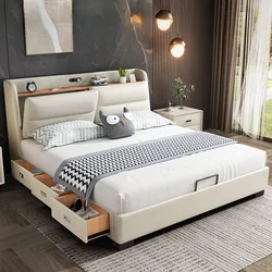 Princess Modern Nordic Double Bed Frame Simple Storage White Loft Bed Adults Comferter Cama Box Casal Bedroom Furniture