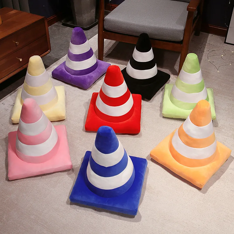 45cm Stuffed Colorful Roadblock Traffic Cone Plushie Pink Blue Black Red Orange Green Blue Yellow Cushion Floor Sofa Decor