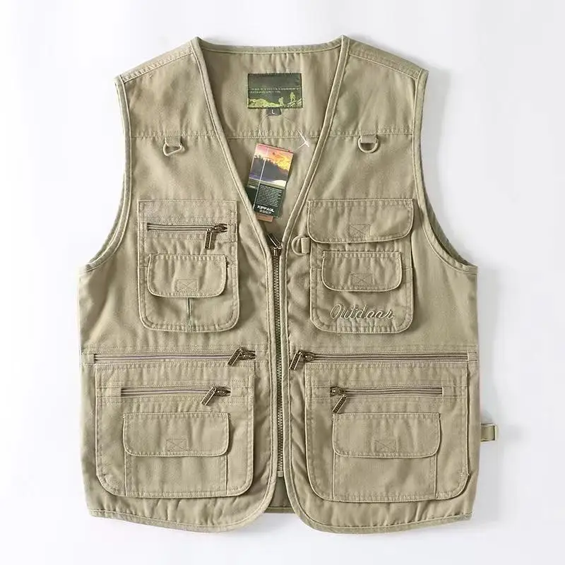 PTKPCC-Gilet cargo en coton multi-poches pour homme, veste en fibre militaire, manteau d'été décontracté, nouveau