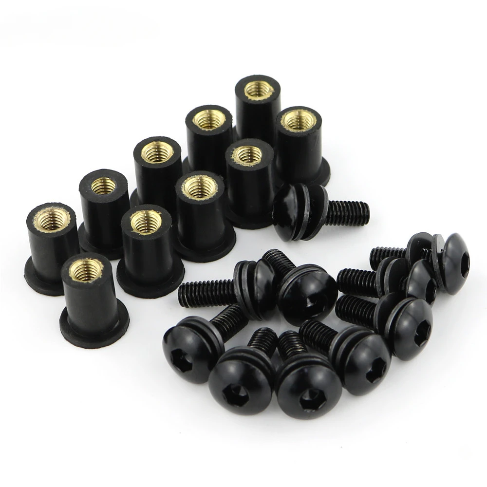 10pcs/Set Kit Motorcycle M5 15mm Metric Rubber Well Nuts Windscreen Fairing Cowl Anodized Aluminum Moto Screws Bolts