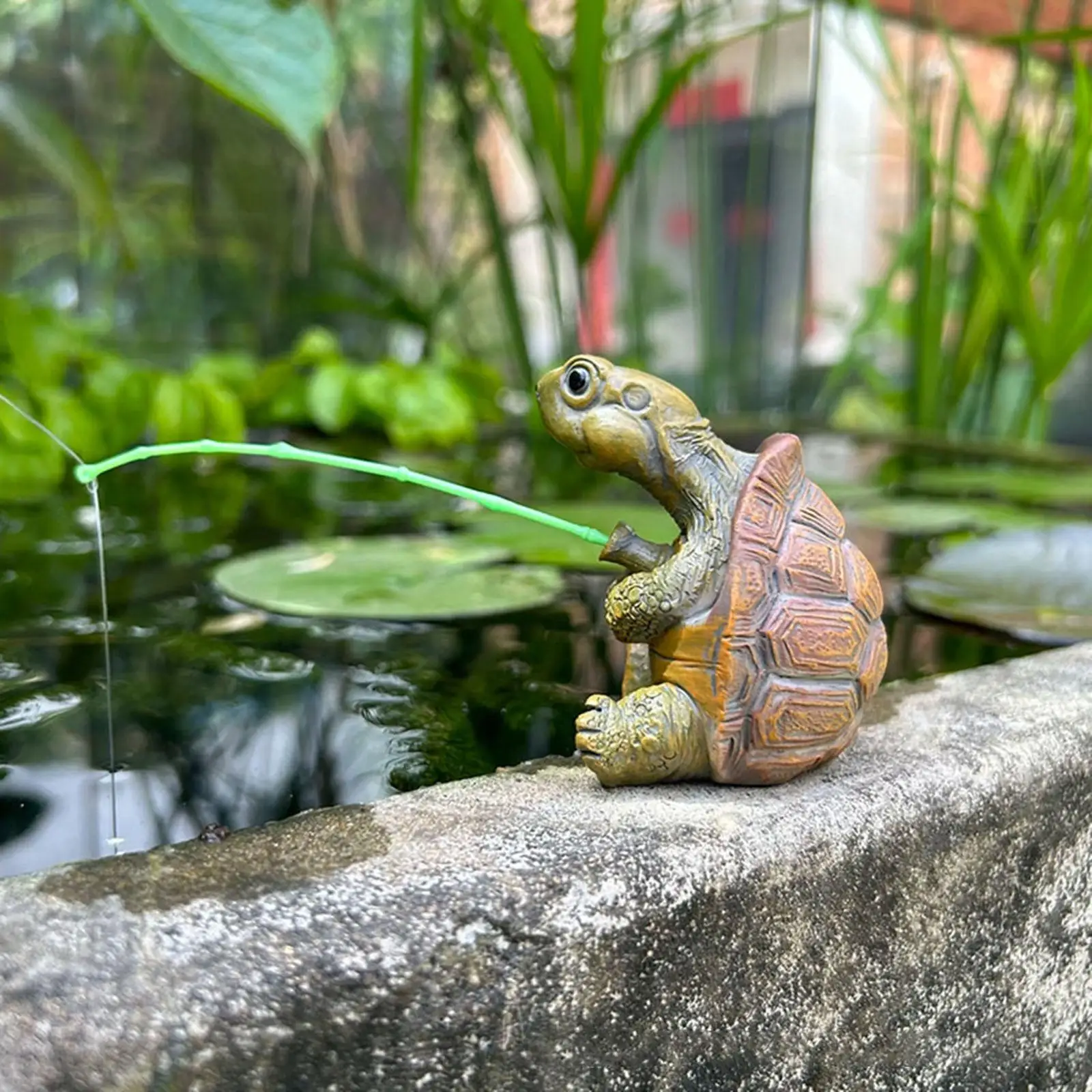 Fishing Turtle Statue DIY Gifts Animal Figurine for Outdoor Garden Terrarium