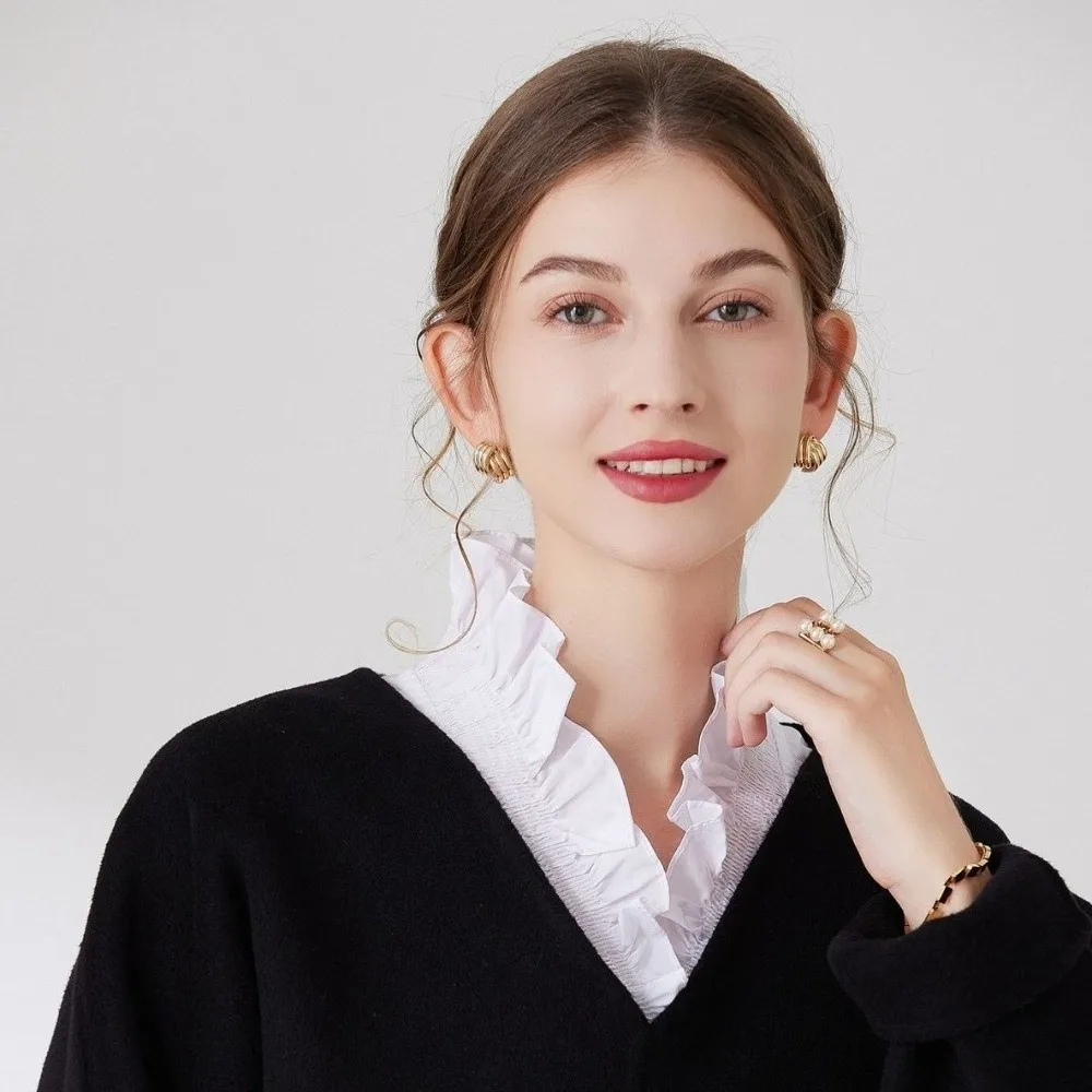 Sweet Removable Fake Collar Cotton Material Solid Color Detachable V-neck Shirt Collar Wrinkled Ruffles Petal Shape False Collar