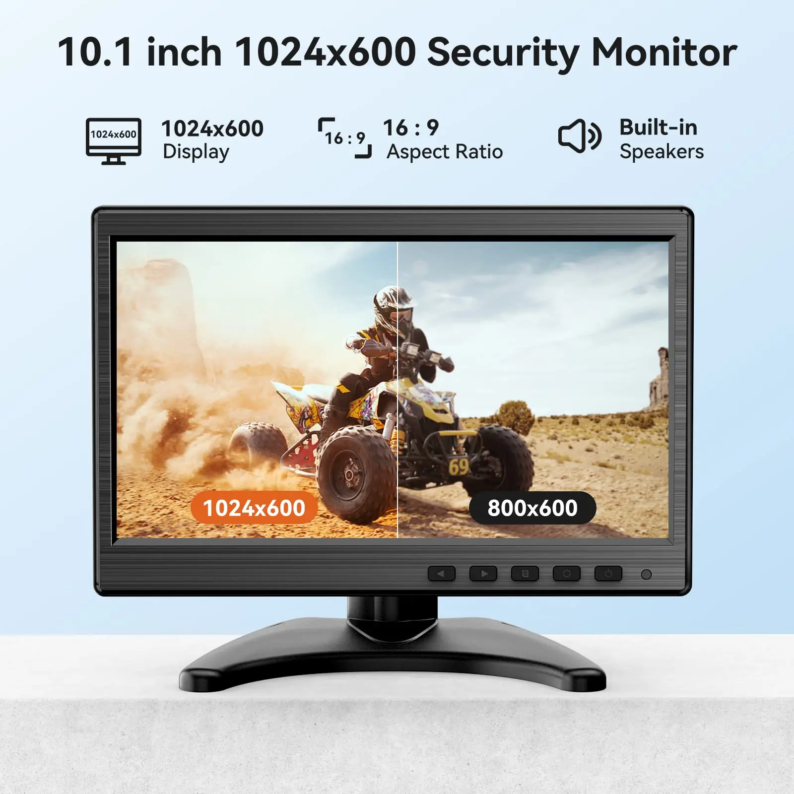 Miktver MK10-6 10 Inch Security Monitor 1024x600 LCD IPS Display With Speaker,HDMI/VGA/BNC/RCA Video Input,Supports Wall Mounted