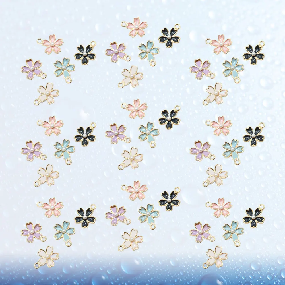 

50pcs Cherry Blossom Charms Pendant Set Diy Jewelry Making Accessories For Necklaces Bracelets Earrings Keychains Craft Lovers