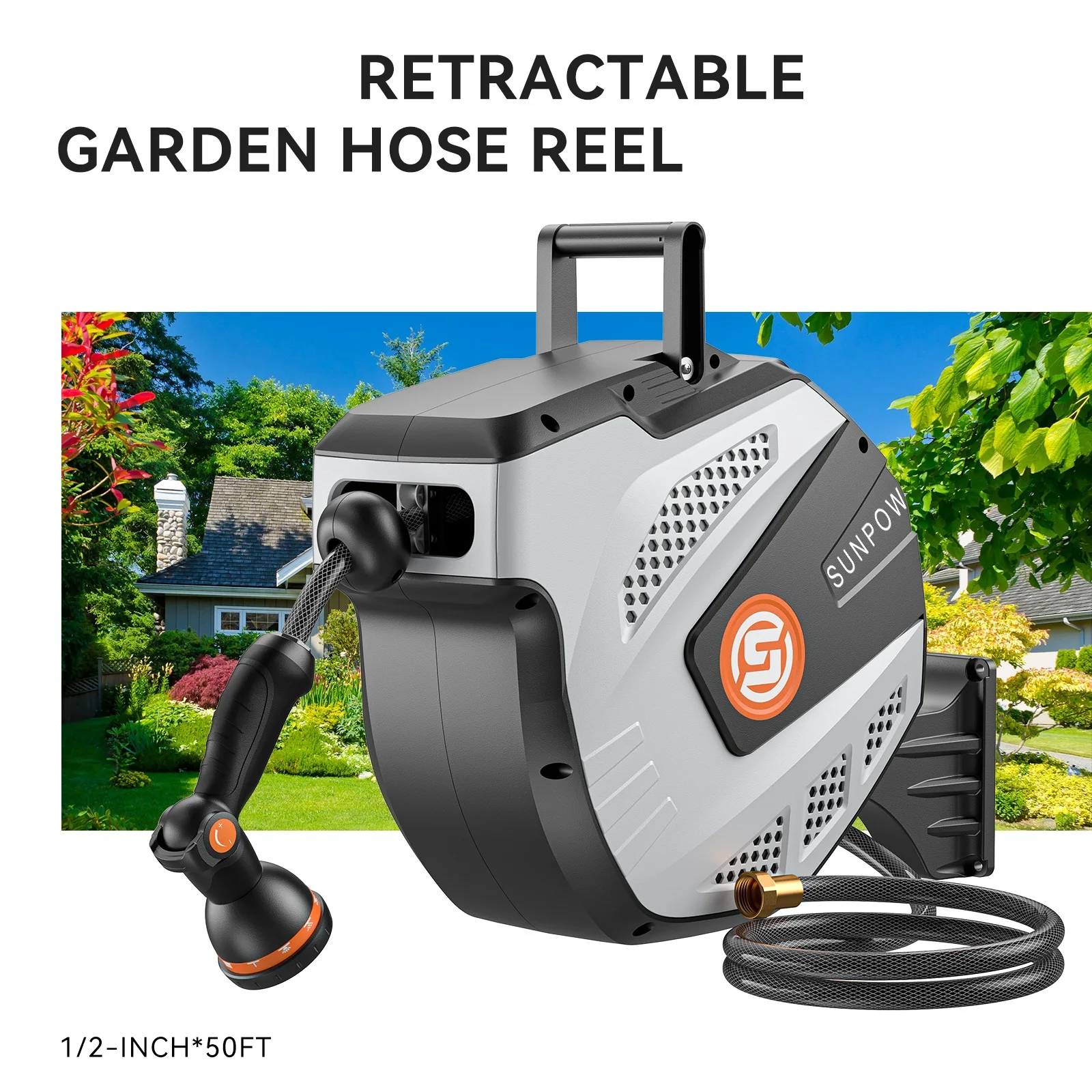 50ft Heavy Duty Wall Mounted Retractable Hose Reel