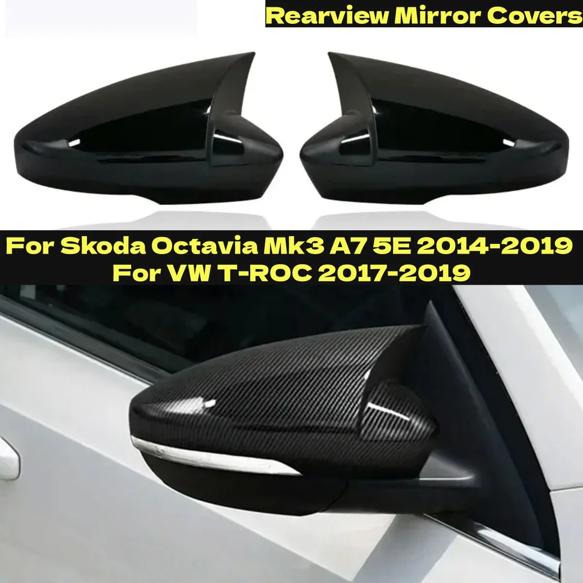 Pair For Skoda Octavia Mk3 2013-2020 For VW T-ROC /T-cross 2018-2021 Car Side Rearview Mirror Cover Trim Auto Accessories