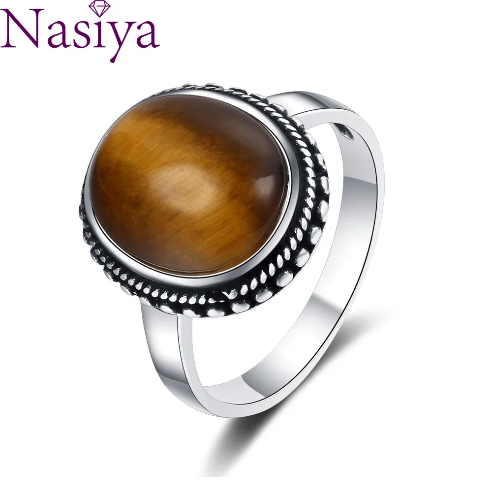 

Vintage S925 Silver Ring Fine Jewelry Oval Tiger Eye Rings for Women Girls Elegant Simple Anniversary Engagement Party Gift