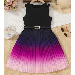 Elegant Girl Dress Pleated Teenager Girl Clothes Princess Dresses Party Wedding Formal Outift Teens Plus Size Sundress with Belt