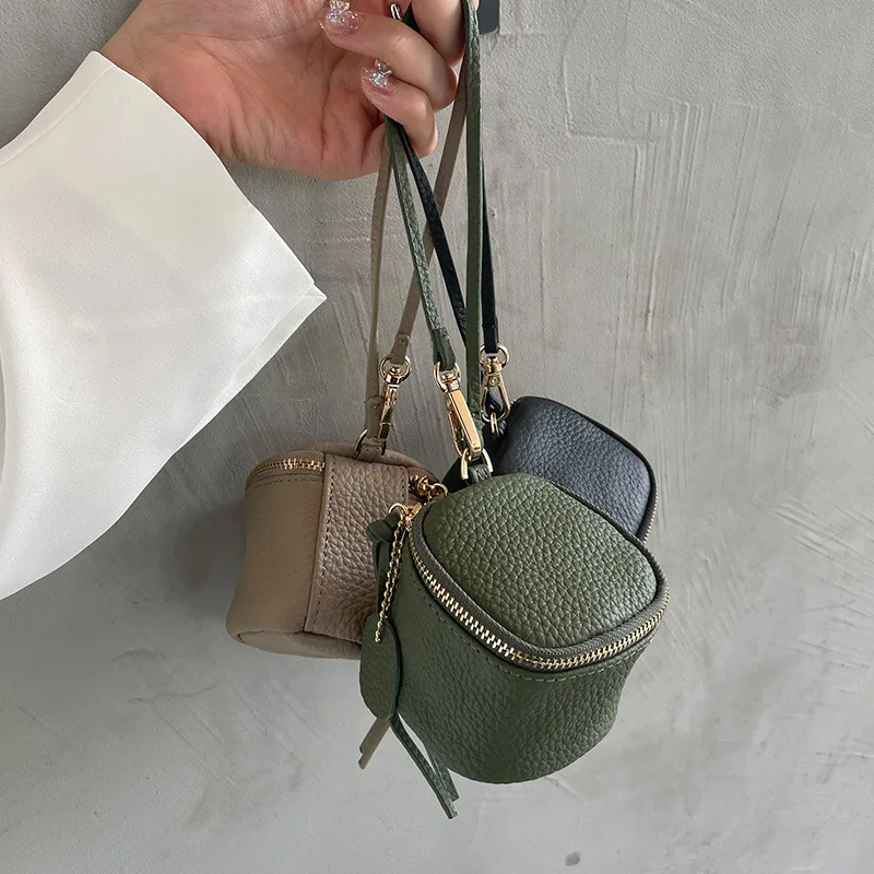 Vintage leather cosmetic bag, lipstick change, storage bag, portable travel storage bucket, personality mini round coin purse