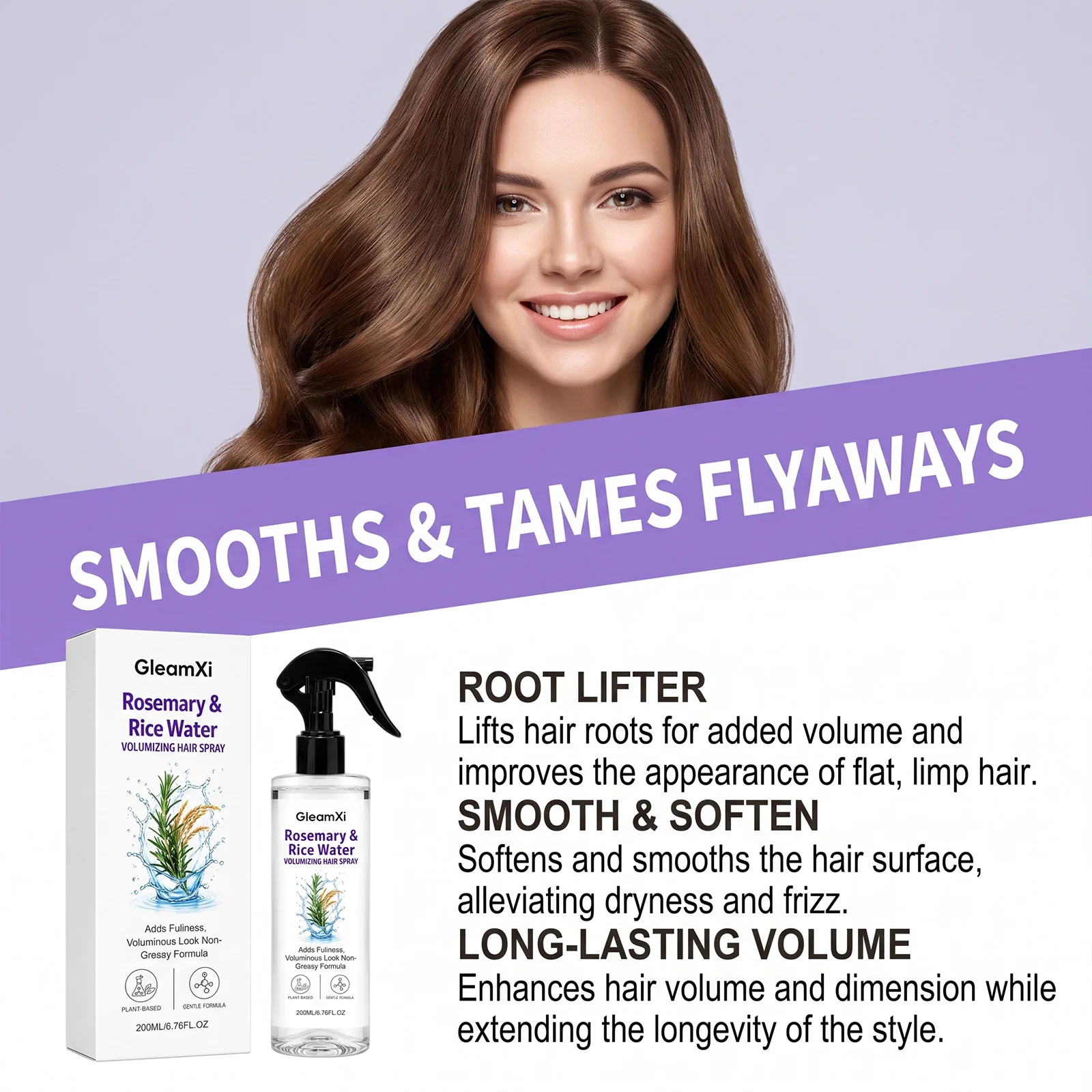 Rosemary Rice Water Hair Root Nourishing Spray Volumizing Smoothing Frizz Control Moisturizing Mist Hair Styling Finishing Spray