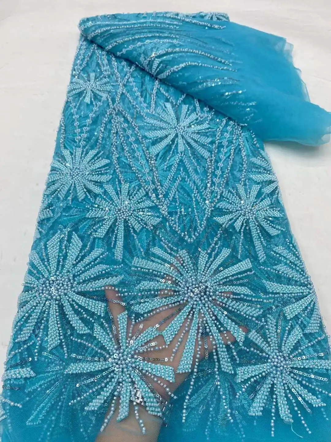 Tissu Africain en Dentelle Perlée pour Marié, Tulle NigWin de Haute Qualité, Paillettes, pour Robe de Soirée de Mariage, 2024