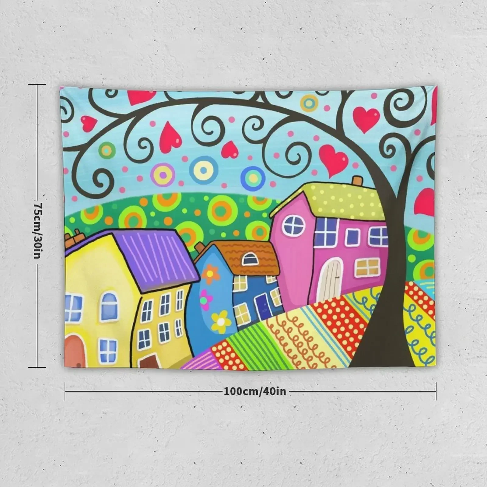 Cute Colorful Folk Art Houses A-Line Dress Tapestry Custom Home Decoration Room Decore Aesthetic Tapestry