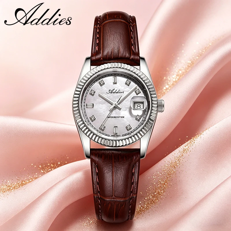 

ADDIES Elegant Luxury Woman Quartz Watches 28mm Leather Sapphire Glass 5Bar Waterproof Business Ladies Wristwatches AW25905 New