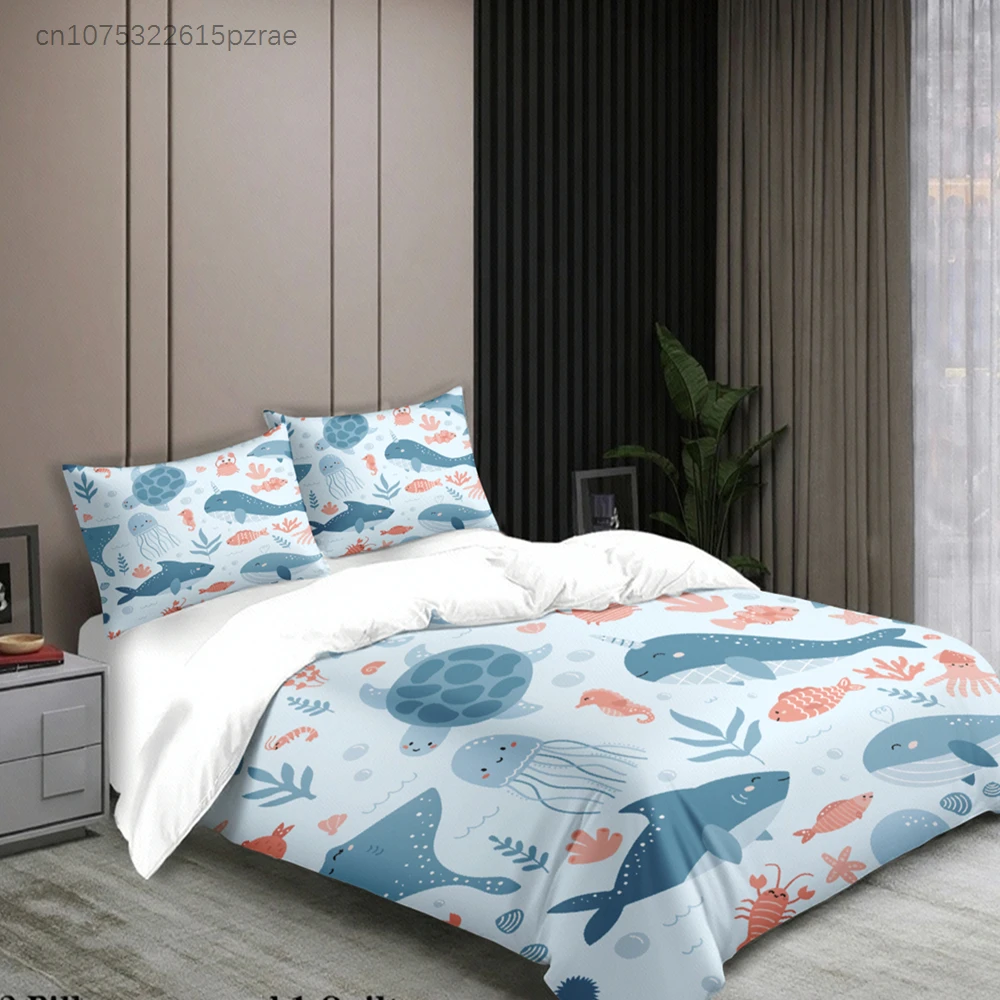 3pcs Ocean Animal Bedding Sets 3D Printed Sea Creatures Duvet Cover Sets With Pillowcases No Filling