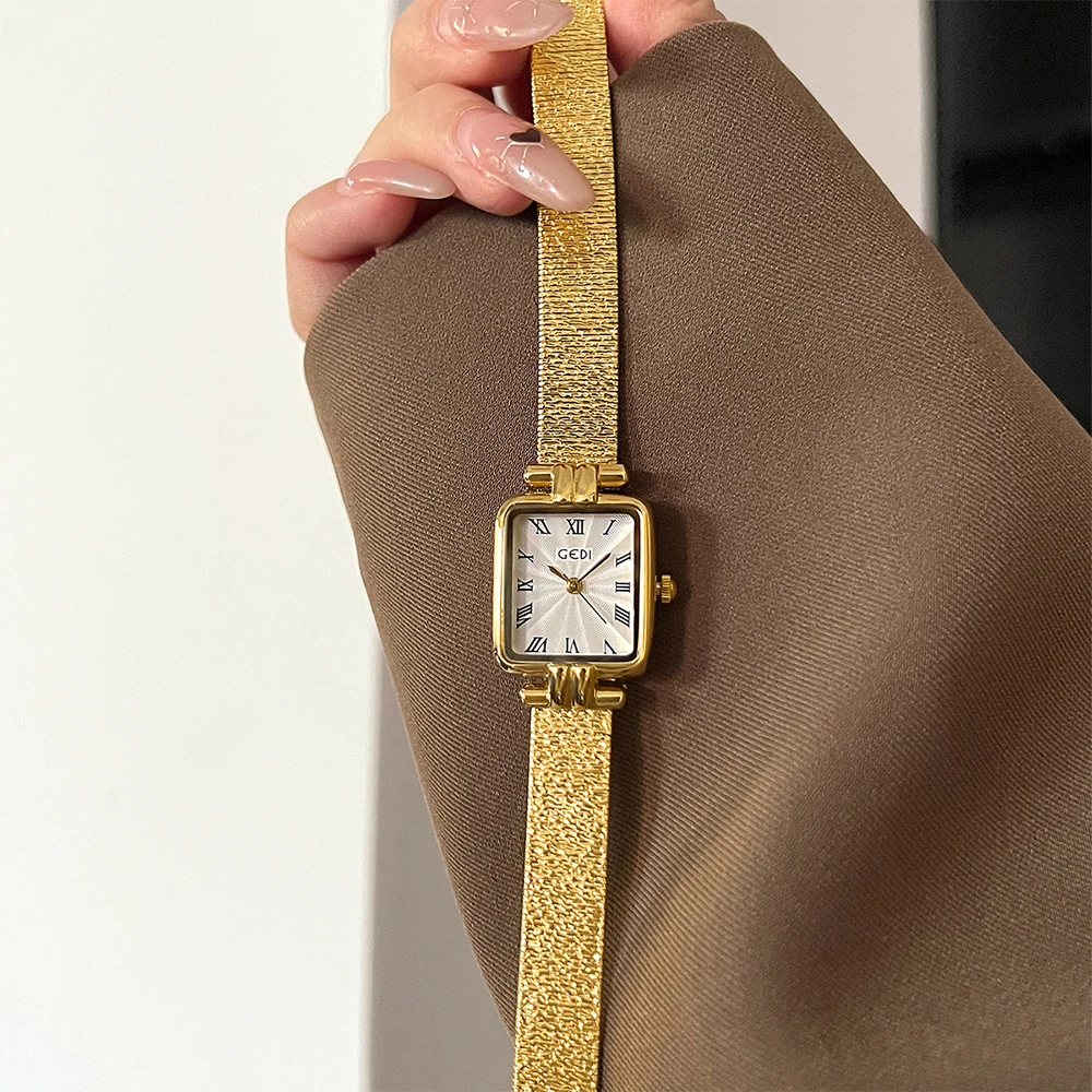 GEDI Square Dial Steel Strap Quartz Women's Wristwatch High-end Light Luxury Vintage Simple Temperament Women Watch