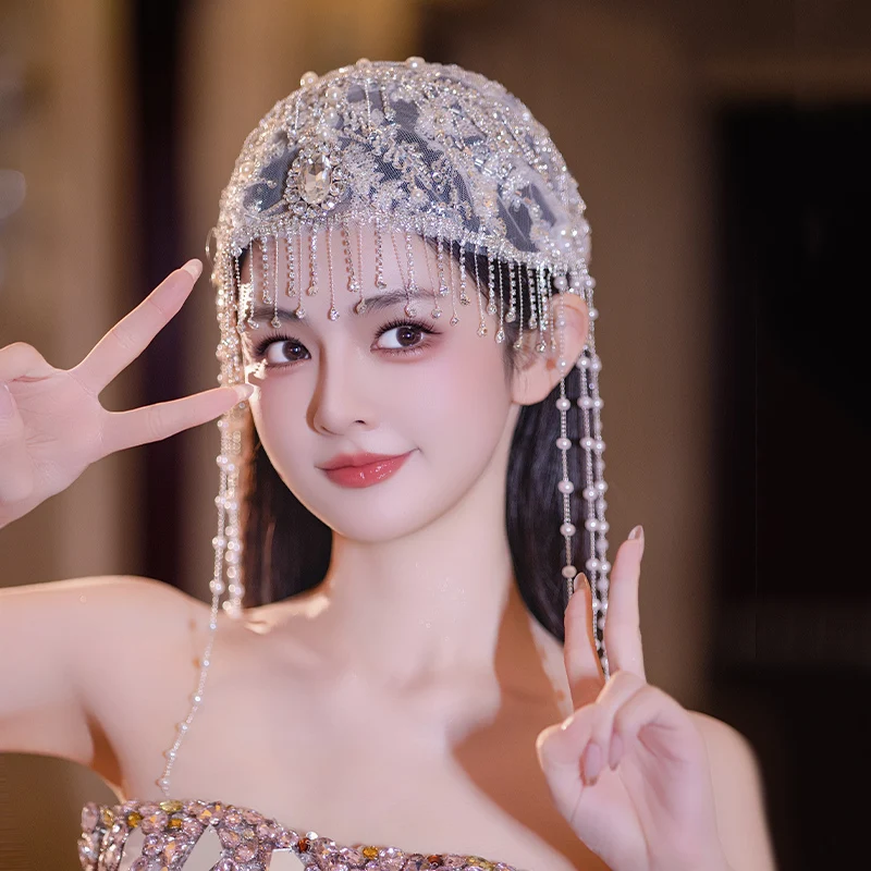 Acessórios de cabelo de noiva 2025 novo artesanal frisado strass fio de seda moda chapéu acessórios para o cabelo medusa franjas chapéu cabeça