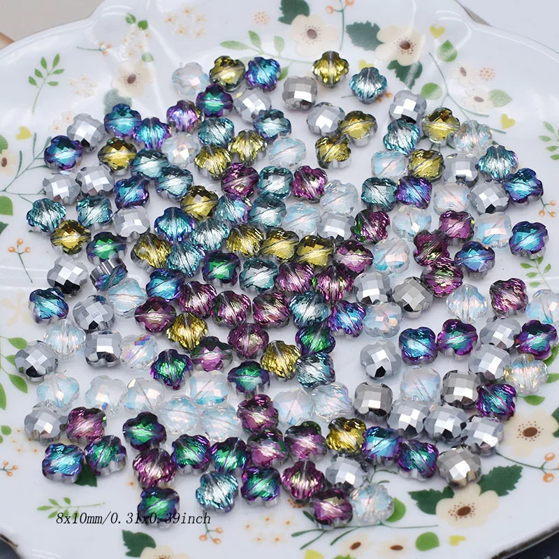 8mm 30pcs Silver Color Glass Faceted Beads Four Leaf Cover Beads Loose Spacer Beads for Jewelry Making DIY