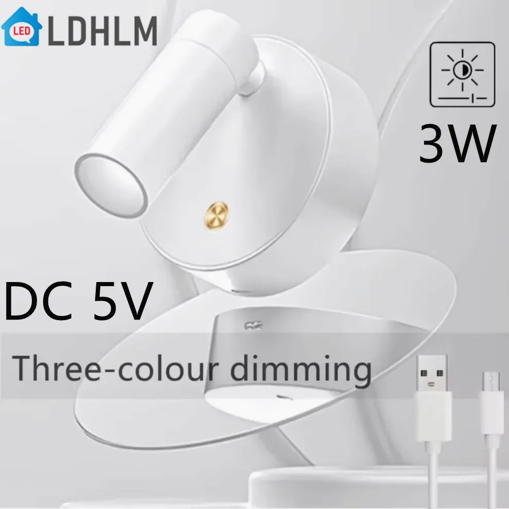 LED Bedroom Wall Light With Touch Switch Black White Magnet Magnetic Base Dimmable For Bedside Study Reading USB Rechargeable