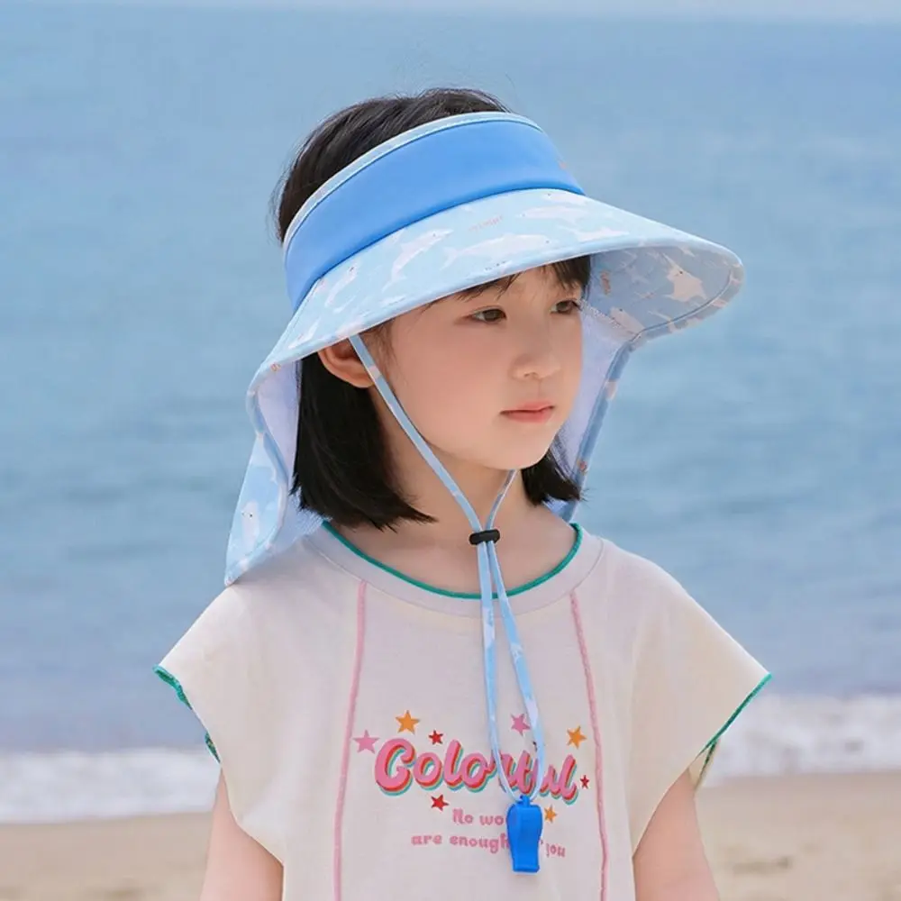 

Big Brim Children's Sun Hat Ice Silk Extended Shawl Kids Whistle Sunscreen Hat Neck Cover Foldable Summer Sunshade Hat Summer