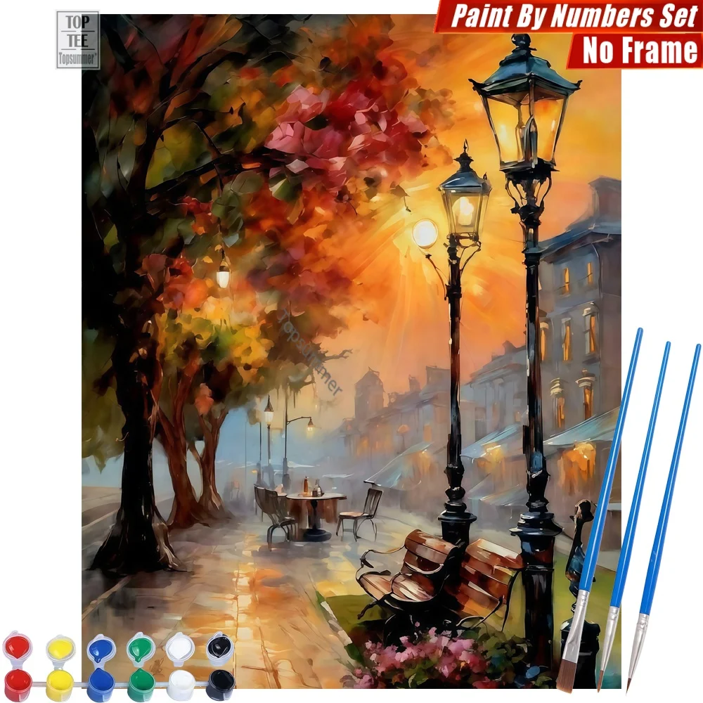 

Dusk street lamps Digital Oil Paint Set - Street autumn reflections Home Bedroom Decor Birthday Gift For Son