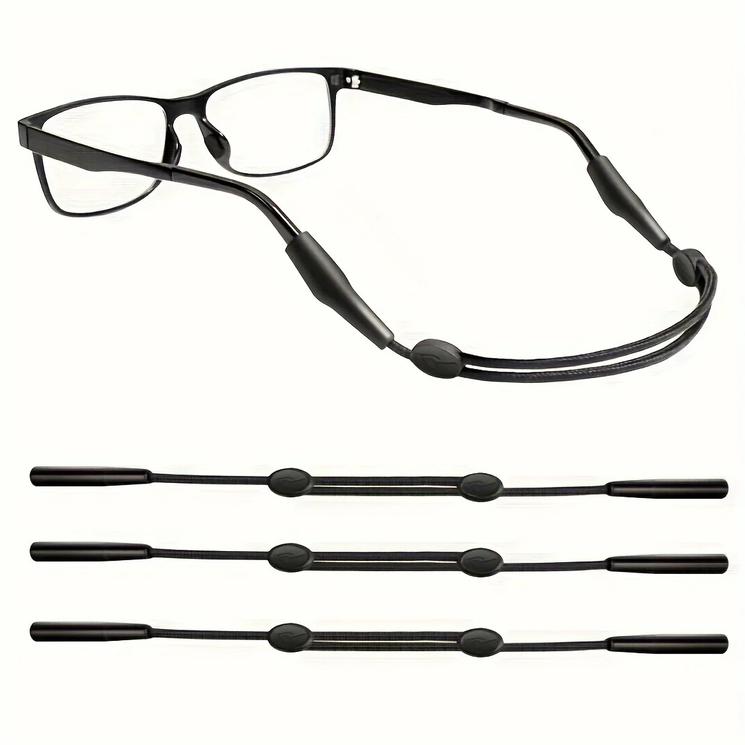 Adjustable Glasses Straps, Silicone Anti-Slip Eyewear Retainers, Stretchable Sports Eyeglasses Holders For Men And Women, Black