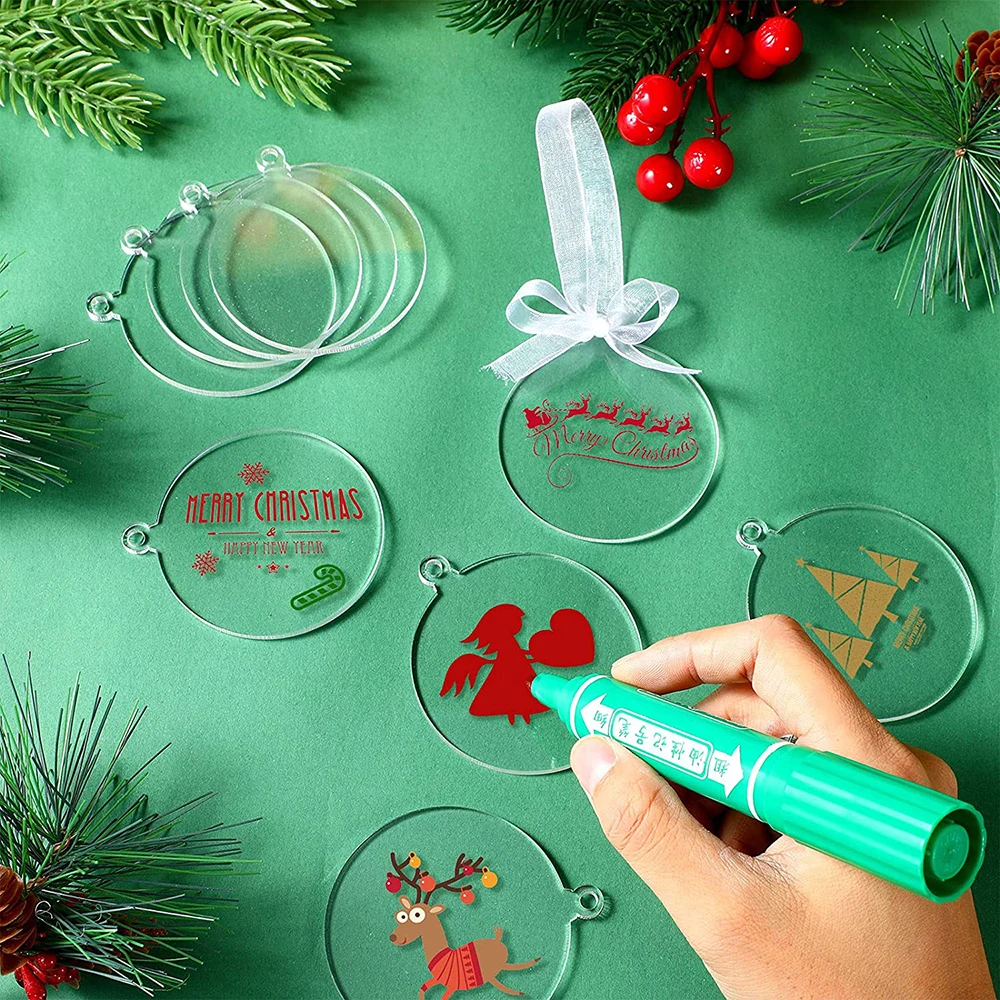 30Pcs Clear Acrylic Round Disc Blank Acrylic Circles Clear Disc Ornaments Blanks with Ribbon DIY Holiday Tags Craft Projects