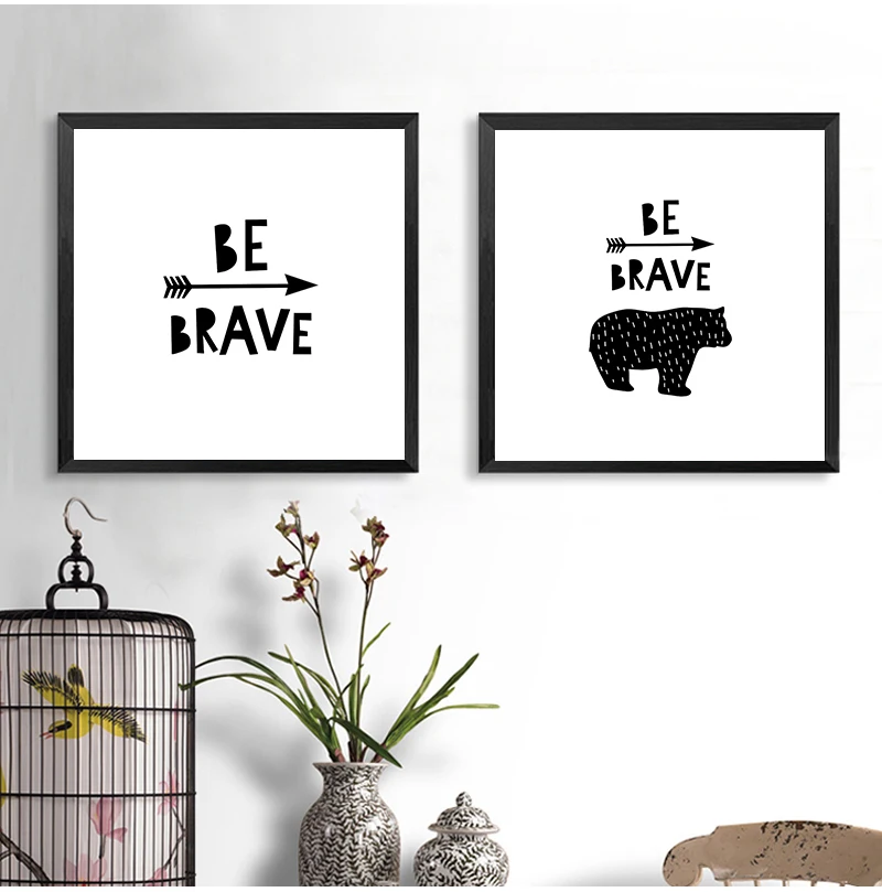 Tent Bear Arrow Brave Quotes Wall Art Canvas Painting Nordic Posters And Prints Black White Wall Picture Baby Kids Room Decor