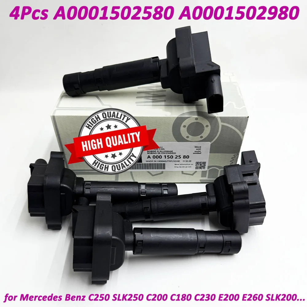 

Катушка зажигания A0001502580 UF658 GN10552 (4 шт.) для Mercedes Benz 2014 2015 C250 2012-2015 SLK250 1.8L L4 0001502580 A0001502980