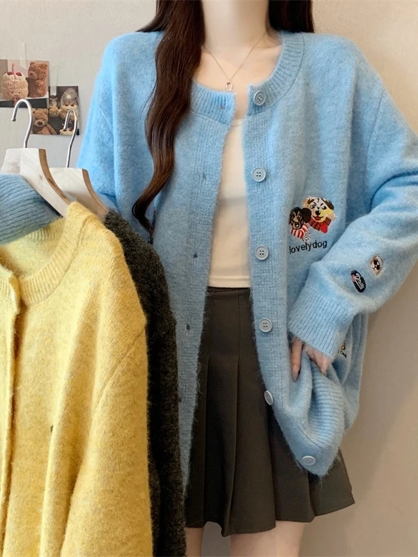 

plus Size Fun Dog Embroidery Knitwear Outerwear Loose Slimming Design Autumn Winter Casual Comfortable Sleeveless Top