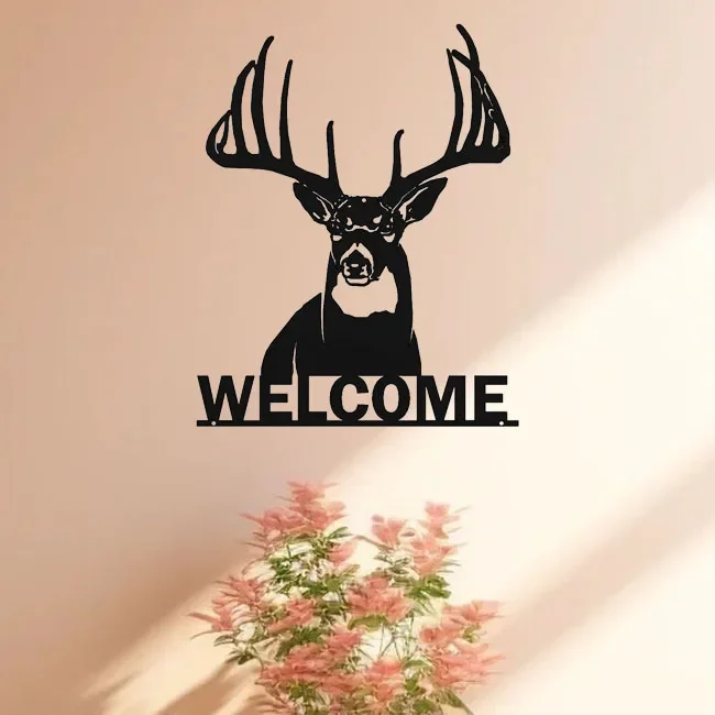 

Splendid Welcome Whitetail Deer Buck Metal Wall Decor Sign – Majestic for Home or Cabin. Rustic and Grand Metal Sign