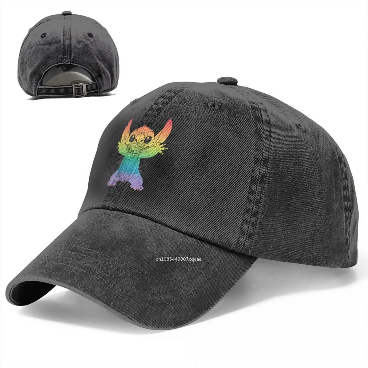 Rainbow Stitch Baseball Cap Classic Distressed Denim Lilo And Stitch Headwear Unisex Outdoor Running Golf Adjustable Hats Cap