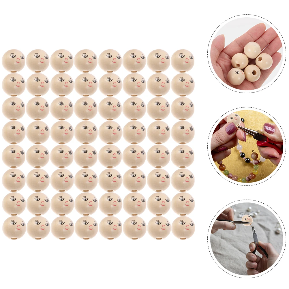

120pcs Wooden Round Smile Face Natural Wood Craft Beads For Diy Jewelry Making Bracelets Crafts Bead Stringing Bulk Unfinished