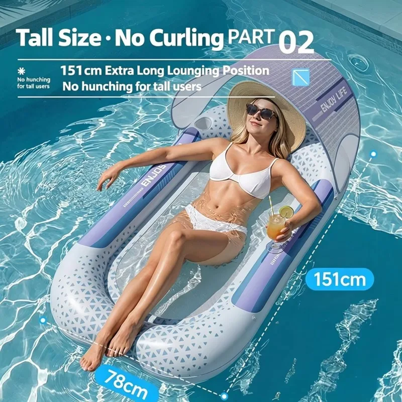 Portable Foldable Inflatable Water Floating Bed With Canopy Large Pool Float Water Hammock Air Mattress for Pool Lake Vacation
