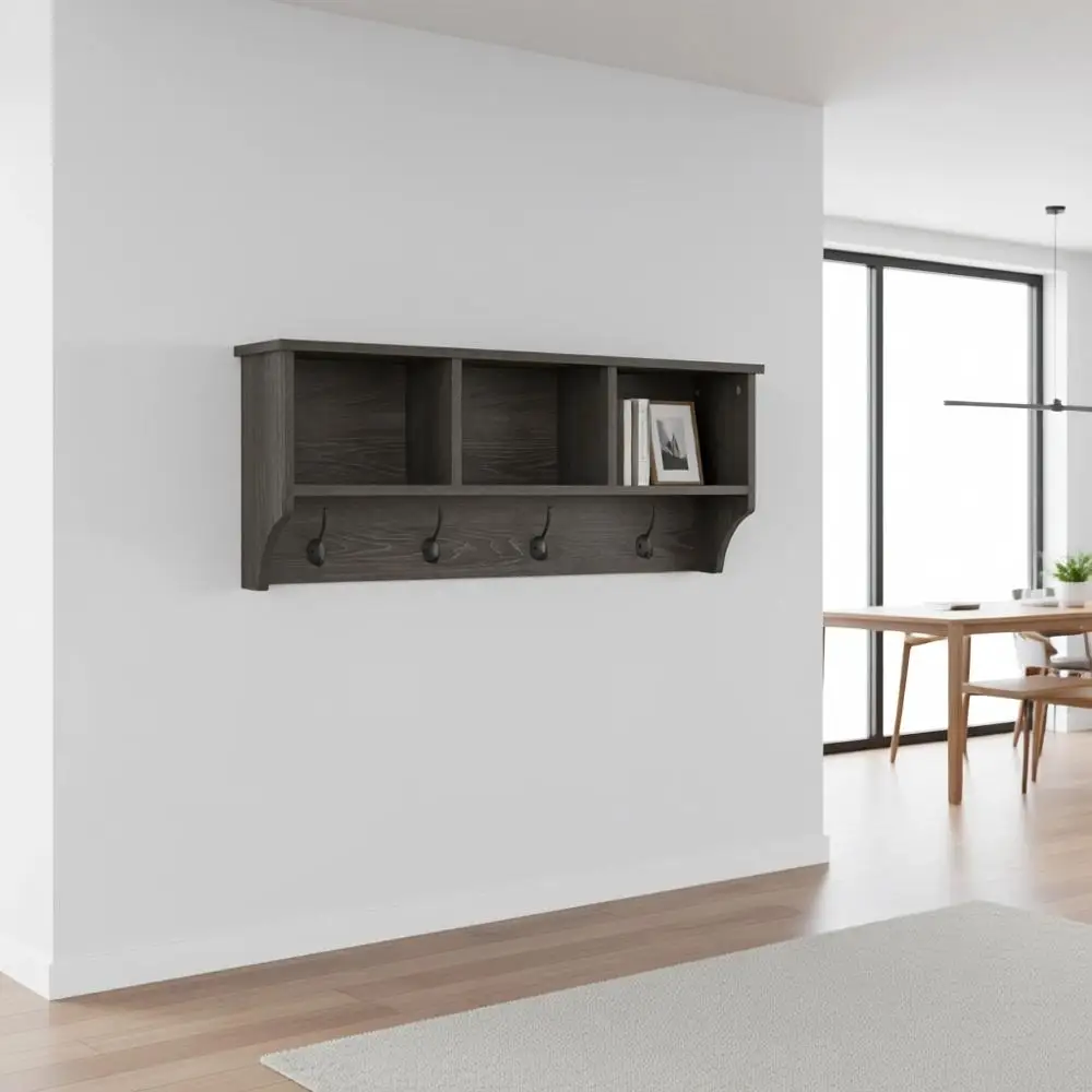 

Weathered Woodgrain Wall Shel with Cubbies and Hooks