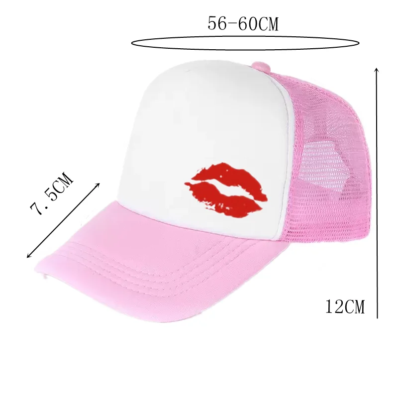Personality Sexy Red Lip Casual Mesh Hats Printed Sunscreen Hat Cosplay Baseball Cap Unisex Adjustable Baraklava Riding Caps