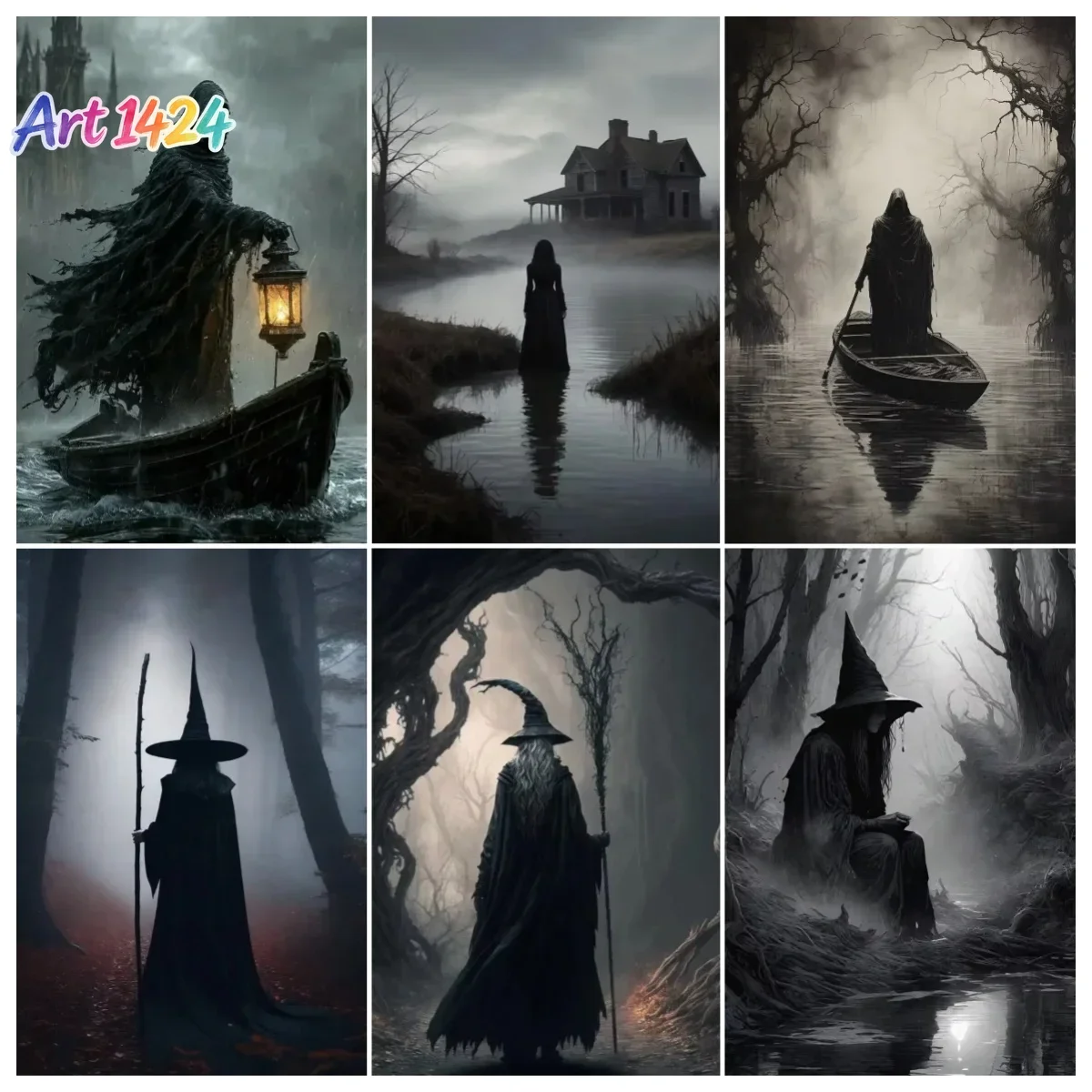 1pc frameless Dark Academia Art The Witch Demon Poster Prints For Living Room Home Decor Magic World Gothic Crow Canvas Paint