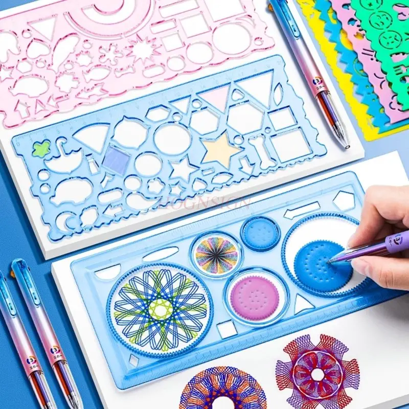 7pcs/set Versatile and versatile ruler, children's drawing hollow ruler, magical set for drawing