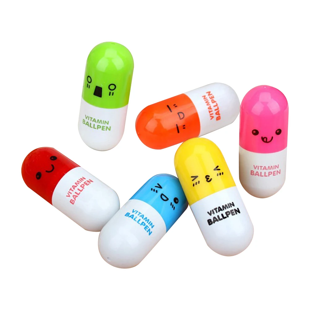 

6pcs Ballpoint Pen Cute Pill Design Retractable Writing Pens Stationery Kids Students Creative Gifts Novelty School Supplies