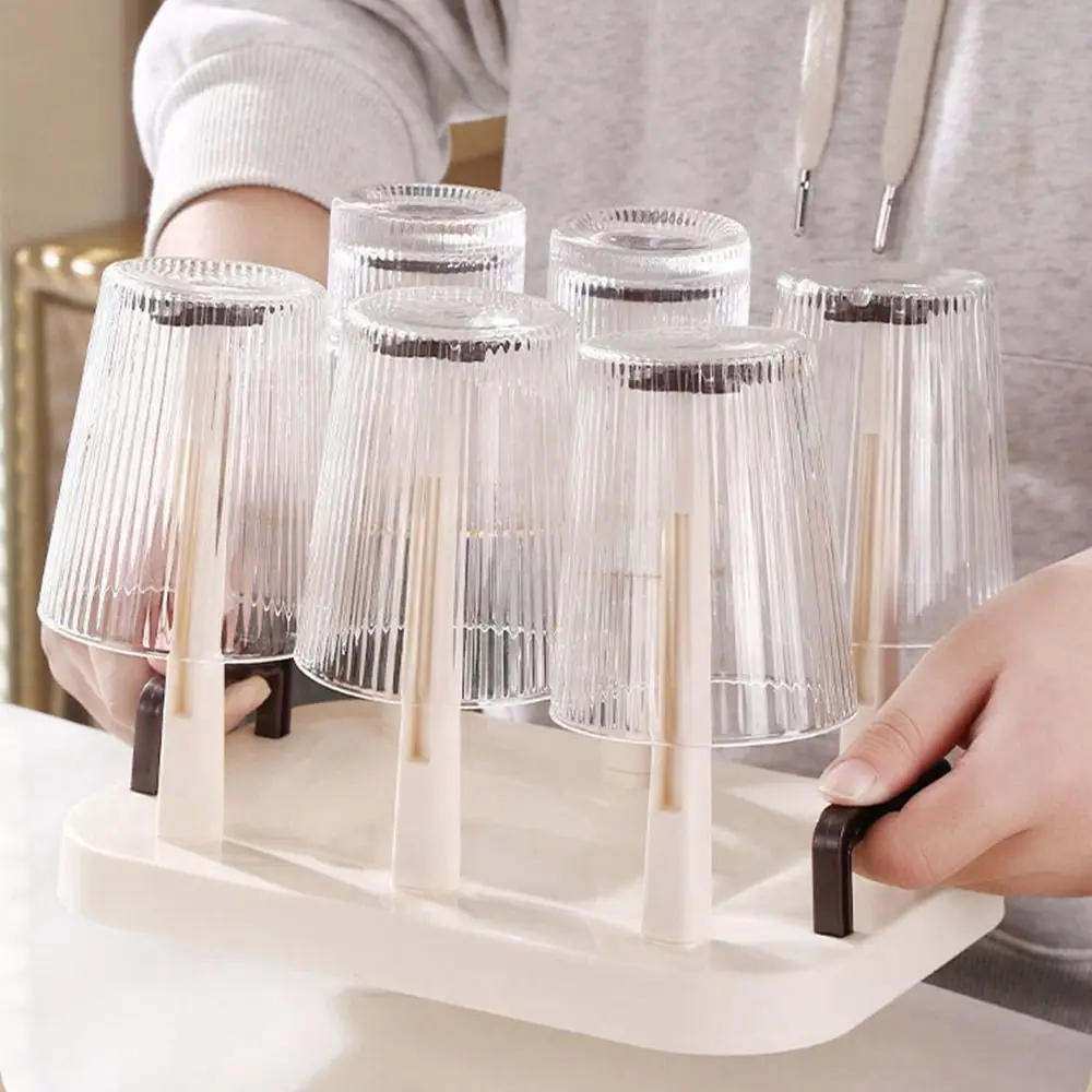 Plastic Cup Drying Rack Large Capacity Upside-Down Tea Cup Holder Dust-proof Saving Space Glass Cup Storage Rack Countertop