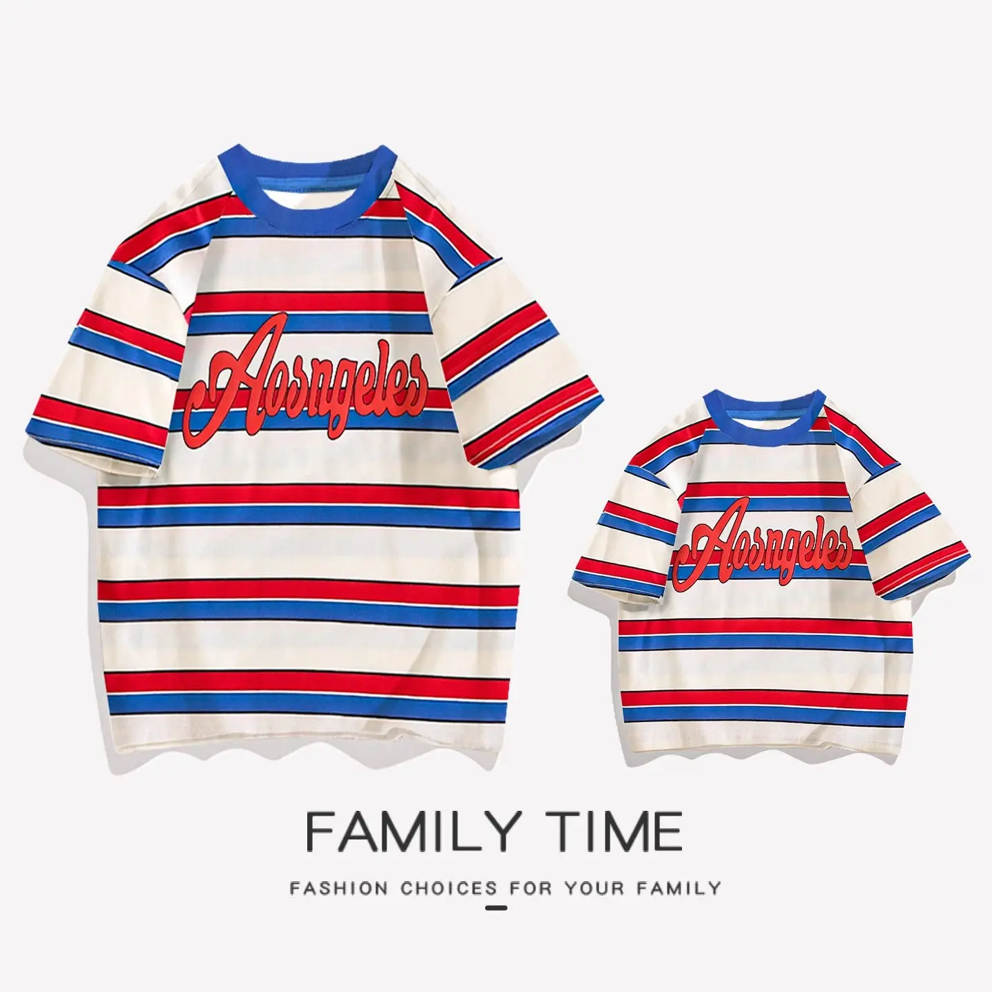 

Funny Family Matching Striped Clothes Couple Look Mother Daughter Dresses Korean Father Son T Shirts Sister and Brother Clothing
